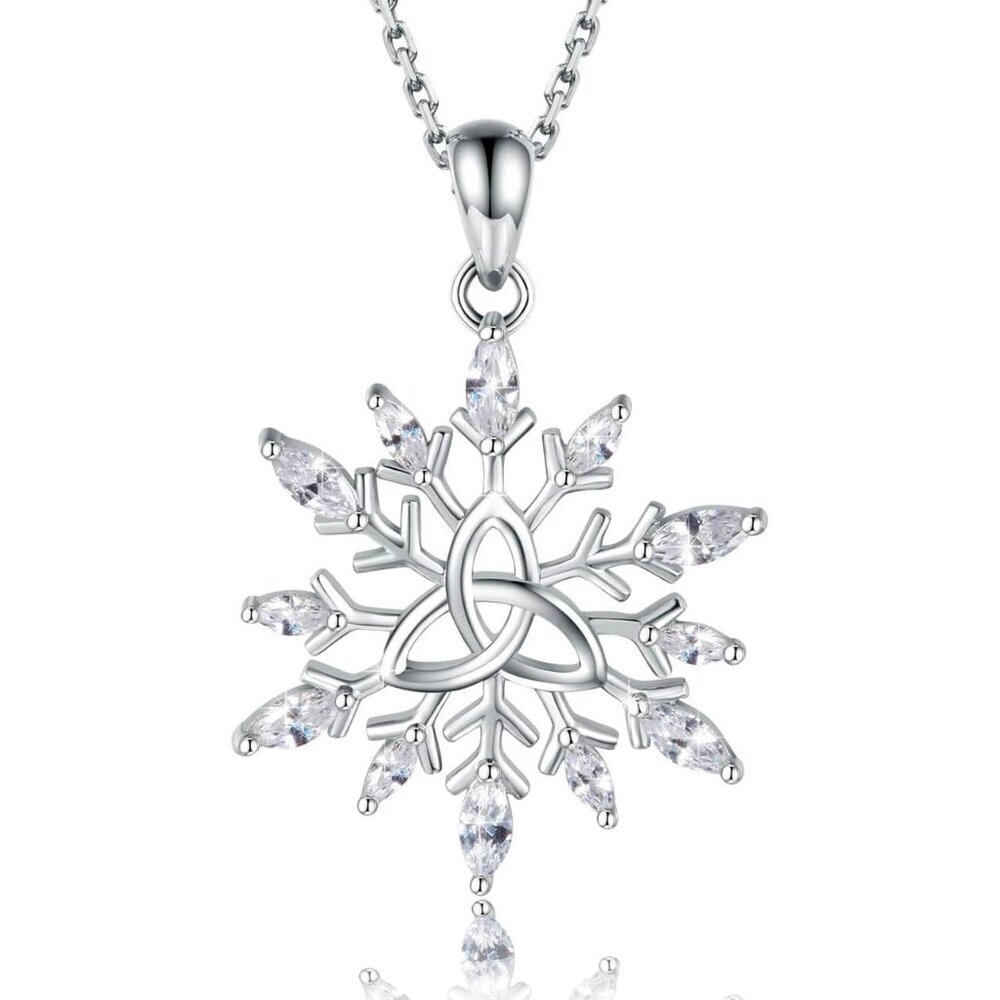 Sterling Silver Snowflake Earrings Necklace Bracelet: Winter Pendant Jewelry Wit